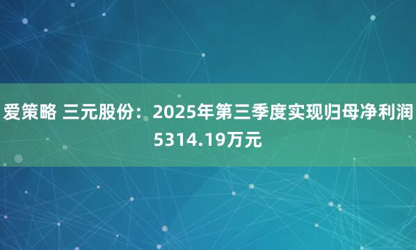 爱策略 三元股份:2025年第三季度实现归母净利润5314.19万元