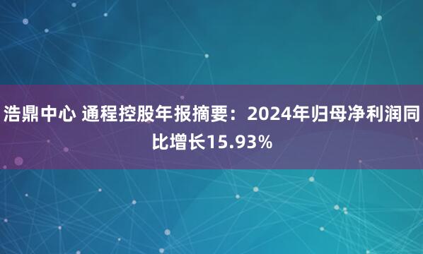 浩鼎中心 通程控股年报摘要:2024年归母净利润同比增长15.93%